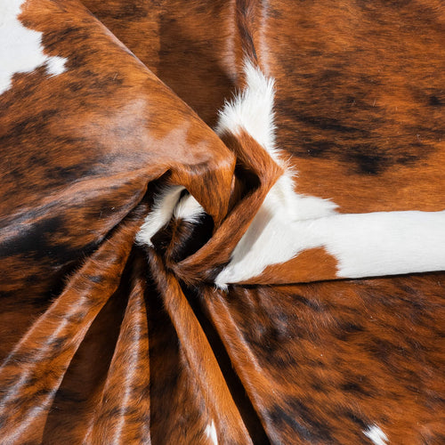 Tricolor Brindle Mix Cowhide Rug Size 6'9" L x 6'5" W 2951