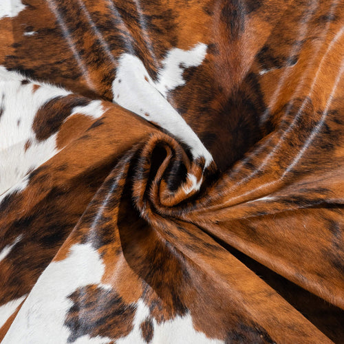 Tricolor Brindle Mix Cowhide Rug Size 7'2" L x 6'1" W 2957