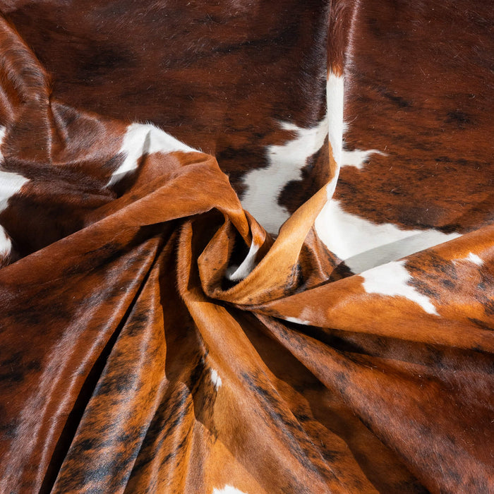 Tricolor Brindle Mix Cowhide Rug Size 7'5" L x 6'2" W 2979