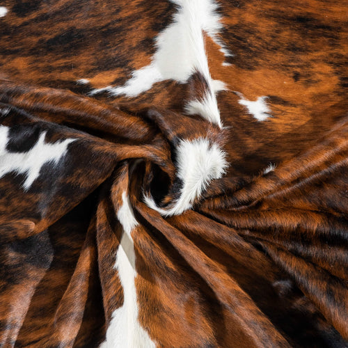 Tricolor Brindle Mix Cowhide Rug Size 7'4" L x 6'2" W 2988