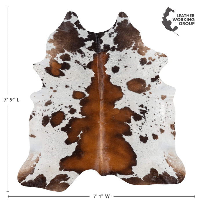 Brazilian Chocolate and White Cowhide Rug Size 7'9" L x 7'1" W 3035