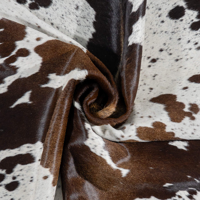 Brazilian Chocolate and White Cowhide Rug Size 6'10" L x 6'3" W 3094