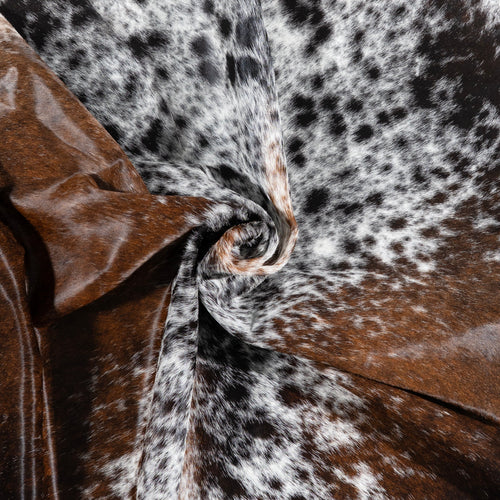 Brazilian Chocolate and White Cowhide Rug Size 7'7" L x 6'4" W 3269