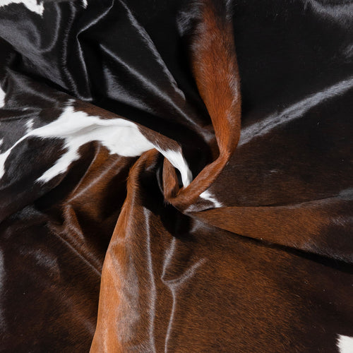 Brazilian Chocolate and White Cowhide Rug Size 8'8" L x 7'4" W 3271