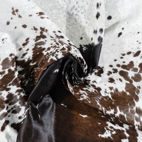 Brazilian Chocolate and White Cowhide Rug Size 7'2" L x 6'9" W 3277