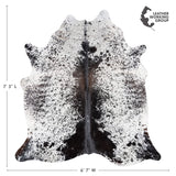 Brazilian Black Salt and Pepper Cowhide Rug Size 7'3" L x 6'7" W 3304