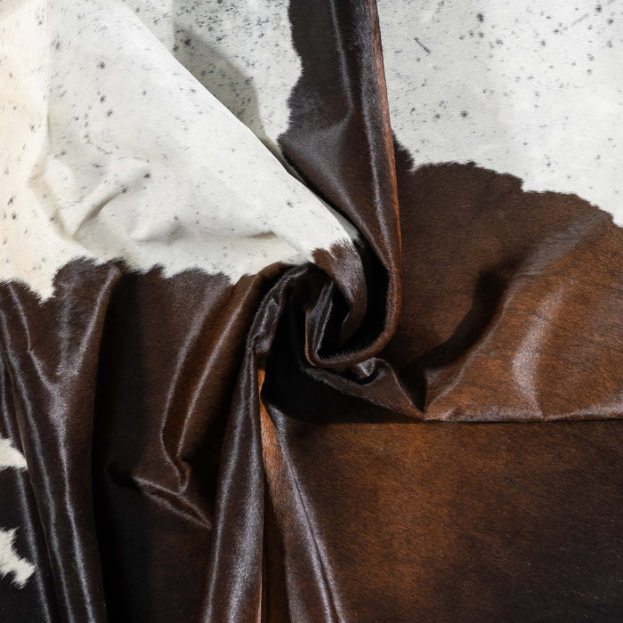 Brazilian Chocolate and White Cowhide Rug Size 7'9" L x 7'2" W 3445