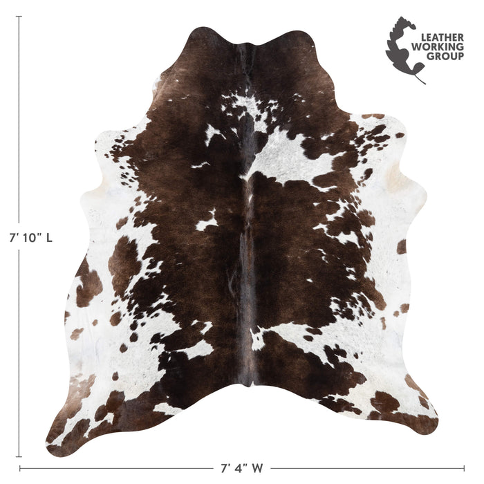 Brazilian Chocolate and White Cowhide Rug Size 7'10" L x 7'4" W 3456
