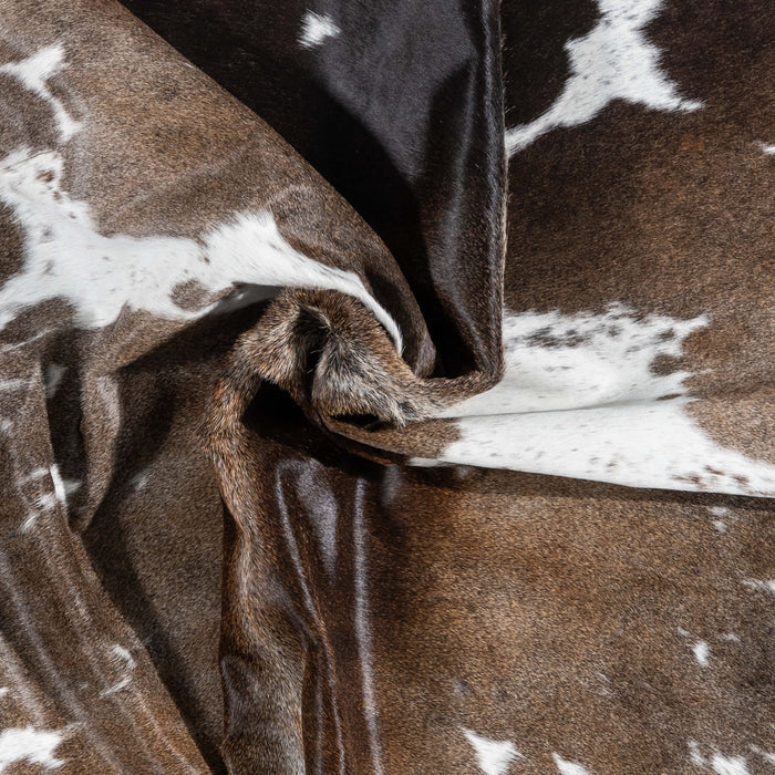 Brazilian Chocolate and White Cowhide Rug Size 8'3" L x 7'0" W 3459