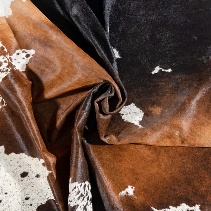 Brazilian Chocolate and White Cowhide Rug Size 7'9" L x 7'1" W 3667
