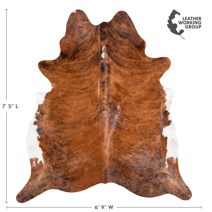 Brazilian Brindle White Belly Cowhide Rug Size 7'5" L x 6'9" W 5890