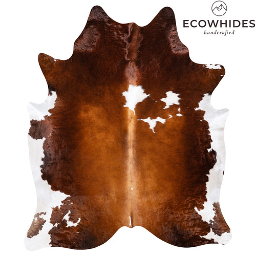 Brazilian Brown and White Cowhide Rug Size 7'9" L x 6'7" W 6003