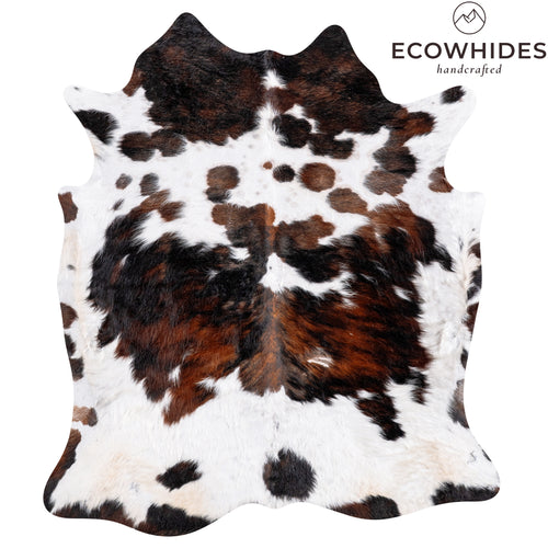 Vintage White Tricolor Cowhide Rug Size 6'8" L x 5'10" W 6301