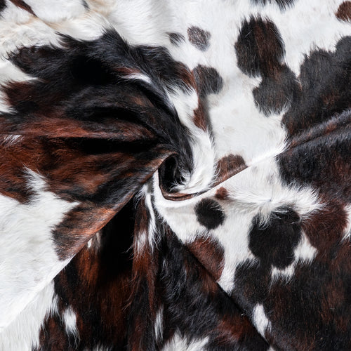 Vintage White Tricolor Cowhide Rug Size 6'8" L x 5'10" W 6301