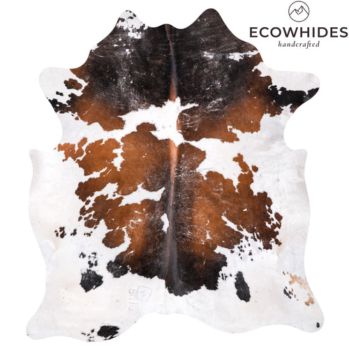 Vintage Chocolate and White Cowhide Rug Size 7'4" L x 6'7" W 6305