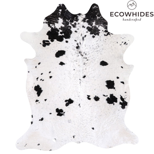 Vintage Black and White Cowhide Rug Size 7'3" L x 6'3" W 6311