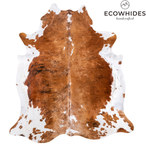 Vintage Brindle White Belly Cowhide Rug Size 6'11" L x 6'1" W 6314