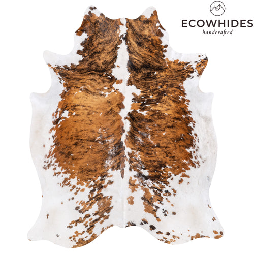 Vintage Tricolor Brindle Mix Cowhide Rug Size 7'9" L x 6'3" W 6315