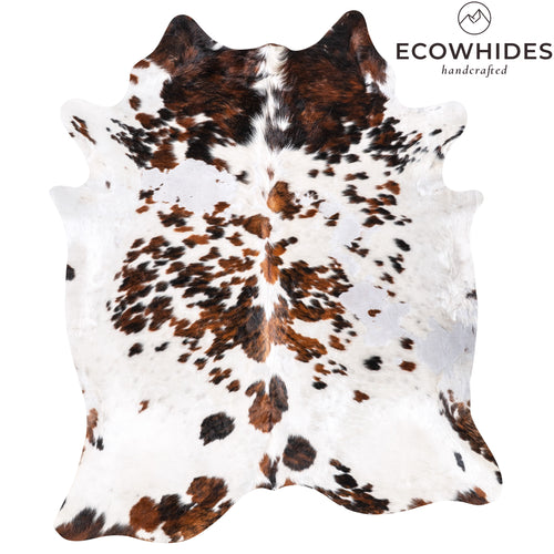 Vintage White Tricolor Cowhide Rug Size 7'1" L x 6'0" W 6317