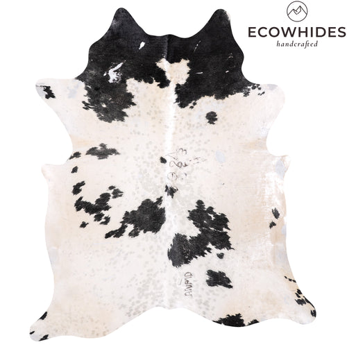 Vintage Black and White Cowhide Rug Size 7'8" L x 6'6" W 6320