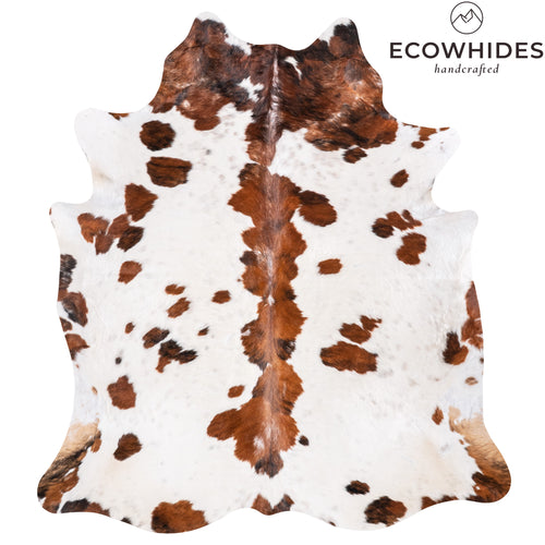 Vintage White Tricolor Cowhide Rug Size 6'10" L x 6'2" W 6324