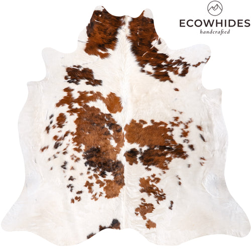 Vintage White Tricolor Cowhide Rug Size 6'10" L x 7'0" W 6325