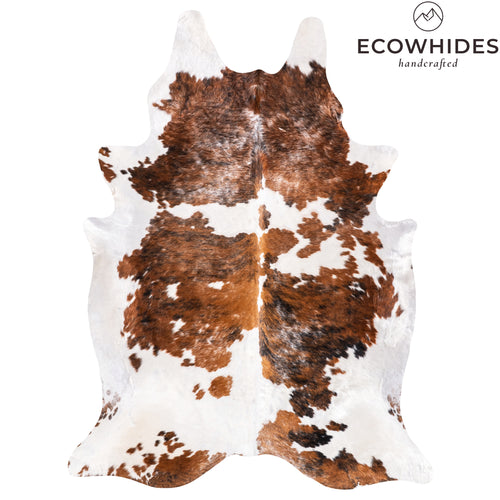 Vintage Tricolor Cowhide Rug Size 7'10" L x 5'11" W 6327