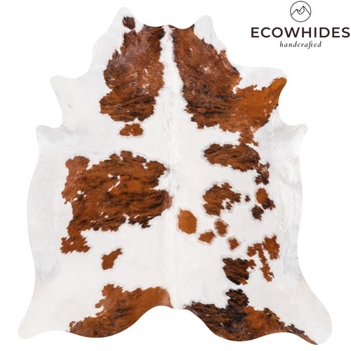 Vintage White Tricolor Cowhide Rug Size 6'9" L x 6'2" W 6331