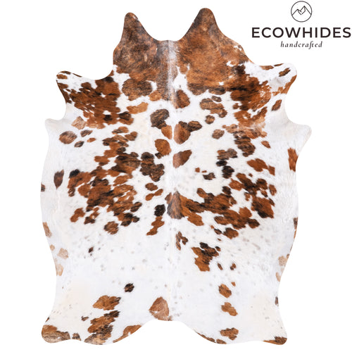 Vintage White Tricolor Cowhide Rug Size 6'9" L x 5'0" W 6335