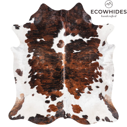 Vintage Tricolor Cowhide Rug Size 7'6" L x 6'9" W 6338