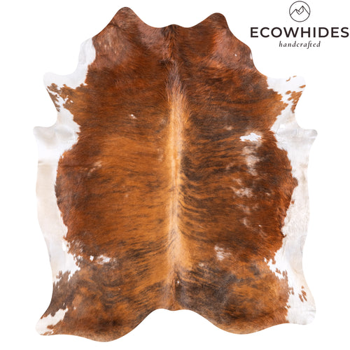 Vintage Brindle White Belly Cowhide Rug Size 7'7" L x 6'3" W 6340