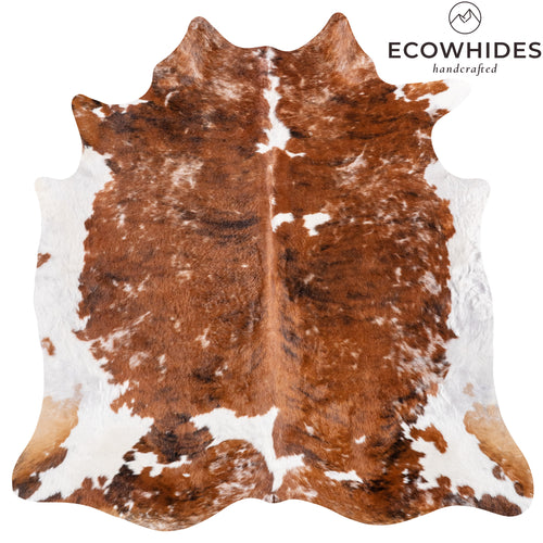 Vintage Brindle White Belly Cowhide Rug Size 6'4" L x 6'6" W 6342