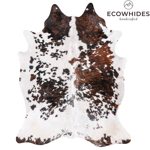 Vintage White Tricolor Cowhide Rug Size 6'11" L x 5'7" W 6343