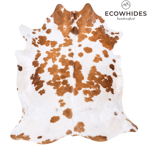 Vintage Brown and White Cowhide Rug Size 7'2" L x 6'5" W 6345