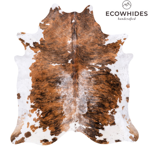 Vintage Brindle White Belly Cowhide Rug Size 7'7" L x 6'10" W 6346