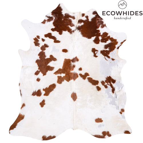 Vintage Brown and White Cowhide Rug Size 7'1" L x 6'4" W 6347