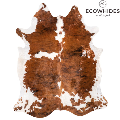 Vintage Tricolor Brindle Mix Cowhide Rug Size 6'11" L x 5'8" W 6354