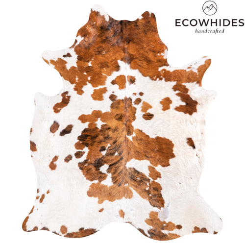 Vintage White Tricolor Cowhide Rug Size 6'6" L x 5'6" W 6360