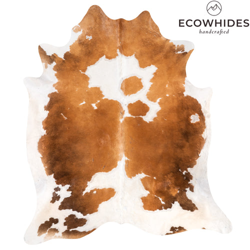 Vintage Brown and White Cowhide Rug Size 7'2" L x 6'4" W 6365