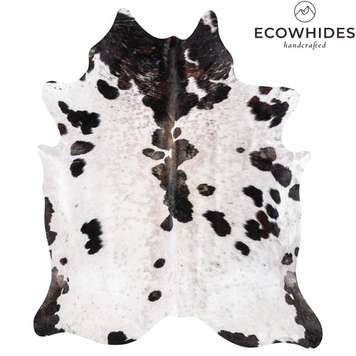 Vintage White Tricolor Cowhide Rug Size 8'3" L x 6'11" W 6372