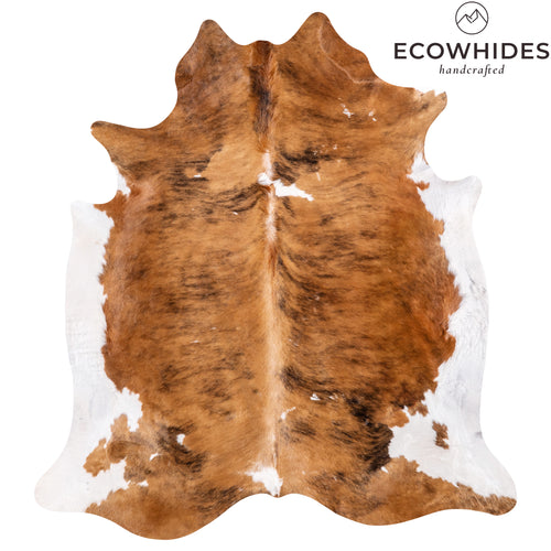 Vintage Brindle White Belly Cowhide Rug Size 7'4" L x 6'9" W 6373