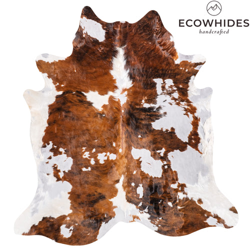 Vintage Tricolor Brindle Mix Cowhide Rug Size 7'1" L x 6'8" W 6375