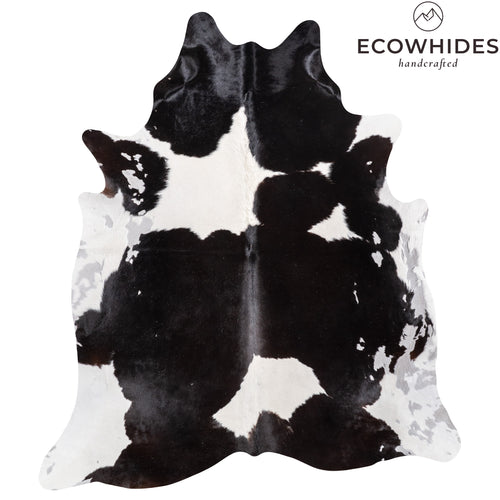 Vintage Black and White Cowhide Rug Size 7'5" L x 6'8" W 6376