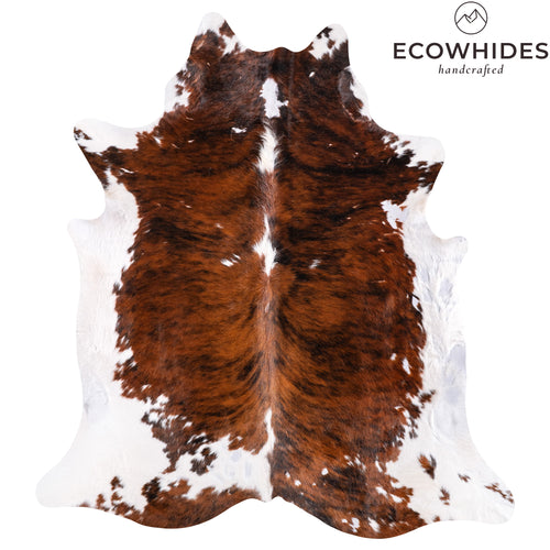 Vintage Brindle White Belly Cowhide Rug Size 7'0" L x 6'0" W 6377