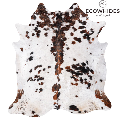 Vintage White Tricolor Cowhide Rug Size 7'11" L x 7'0" W 6378