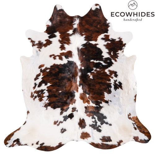 Vintage White Tricolor Cowhide Rug Size 6'8" L x 6'7" W 6380