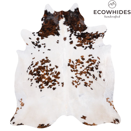 Vintage White Tricolor Cowhide Rug Size 8'0" L x 7'4" W 6381