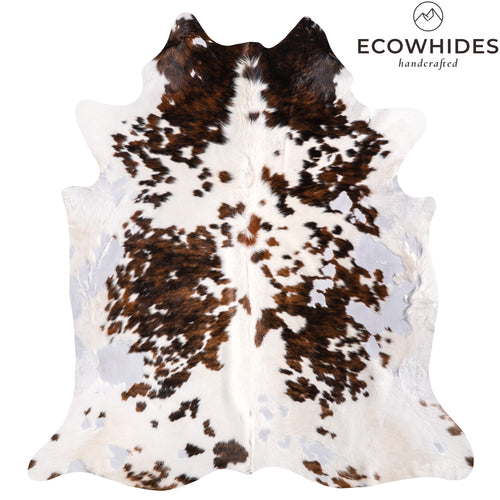 Vintage White Tricolor Cowhide Rug Size 6'11" L x 6'6" W 6384