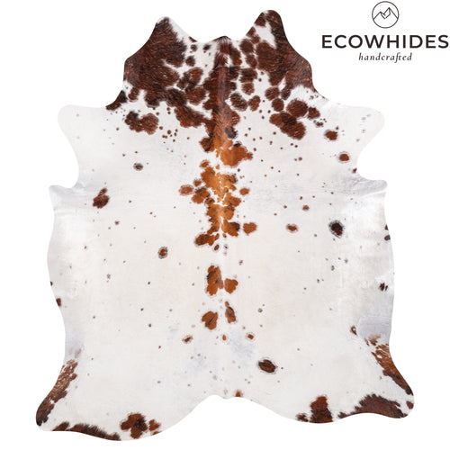 Vintage White Tricolor Cowhide Rug Size 8'2" L x 7'5" W 6389