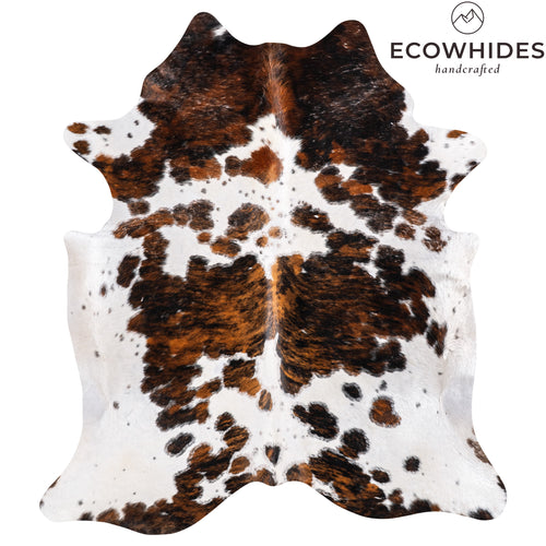 Vintage Tricolor Cowhide Rug Size 7'9" L x 6'10" W 6395